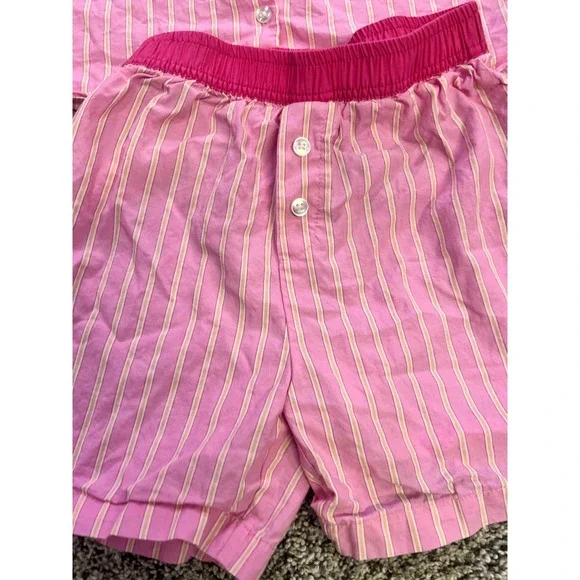 Zara Girls Pink Striped Cotton Pajama Set Short Sleeve Shirt Shorts Size 5 110cm - Picture 4 of 7